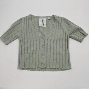 Collusion Womens Sweater 2 Light Green Button Front V Neck Ribbed Casual Knit